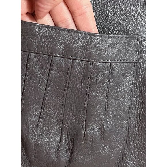 Vintage Leather Jacket Gray 8P Neutral Blazer Tailored Classic Chic Western 80s - Picture 4 of 14